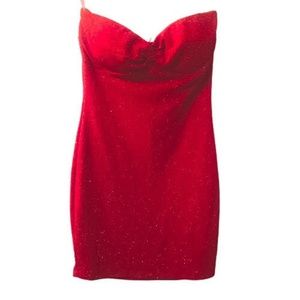 NWOT FOREIGN EXCHANGE Red Glitter Strapless Dress